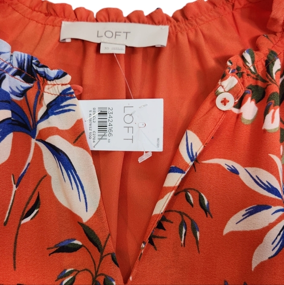 ANN TAYLOR LOFT NWT Petite Dress  Orange & Blue Floral Tiered Ruffle Key… - Picture 6 of 9